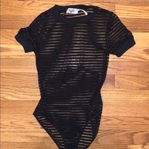 black mesh striped bodysuit